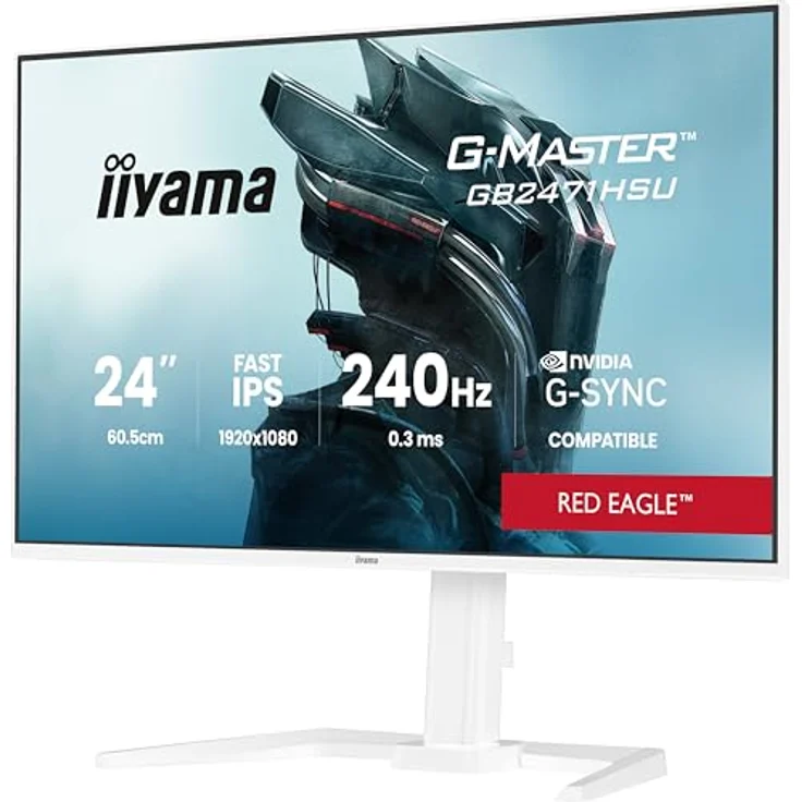 iiyama G-Master Red Eagle GB2471HSU-W1, 23,8" Full-HD Gaming Monitor mit 240Hz, 0.3ms, G-SYNC, höhenverstellbar, Pivot, weiß – Bild 3