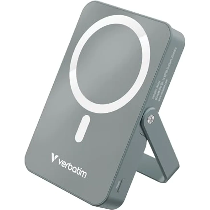 Verbatim Charge 'n' Go MagSafe Powerbank 10.000mAh Grau 15W magnetisch - PD 22W Schnellladefunktion LED-Anzeige & klappbarer Ständer für iPhone 16/15/14/13/12 Pro/Pro Max – inkl. USB-C Kabel – Bild 1