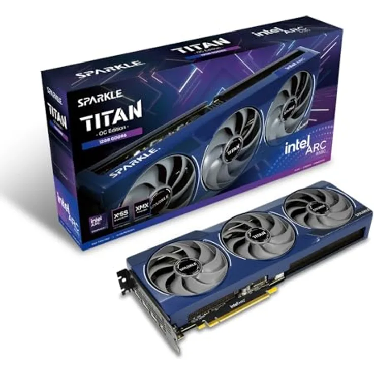 Sparkle Intel Arc B580 Titan OC, 12 GB GDDR6 Grafikkarte mit Torn Cooling 2.0, Atemlicht, Metallrückplatte - Blau