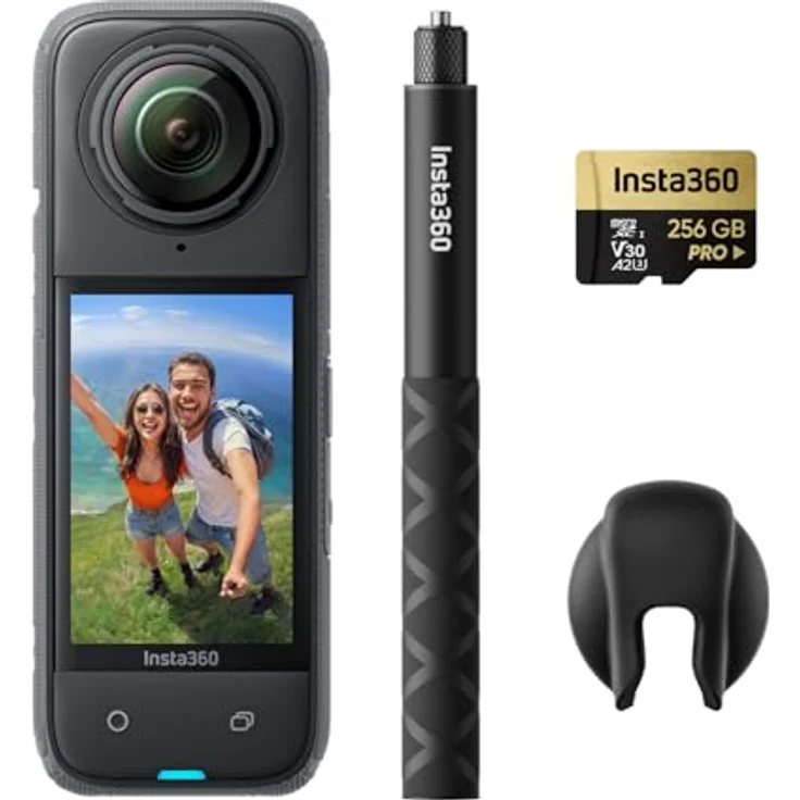 Insta360 X4 Auf Geht's-Kit – wasserdichte 8K 360°-Action-Cam, 4K Weitwinkelvideos, Unsichtbarer Selfie-Stick Effekt, Abnehmbarer Linsenschutz, 135 min Akkulaufzeit, KI-Bearbeitung, Stabilisierung – Bild 1