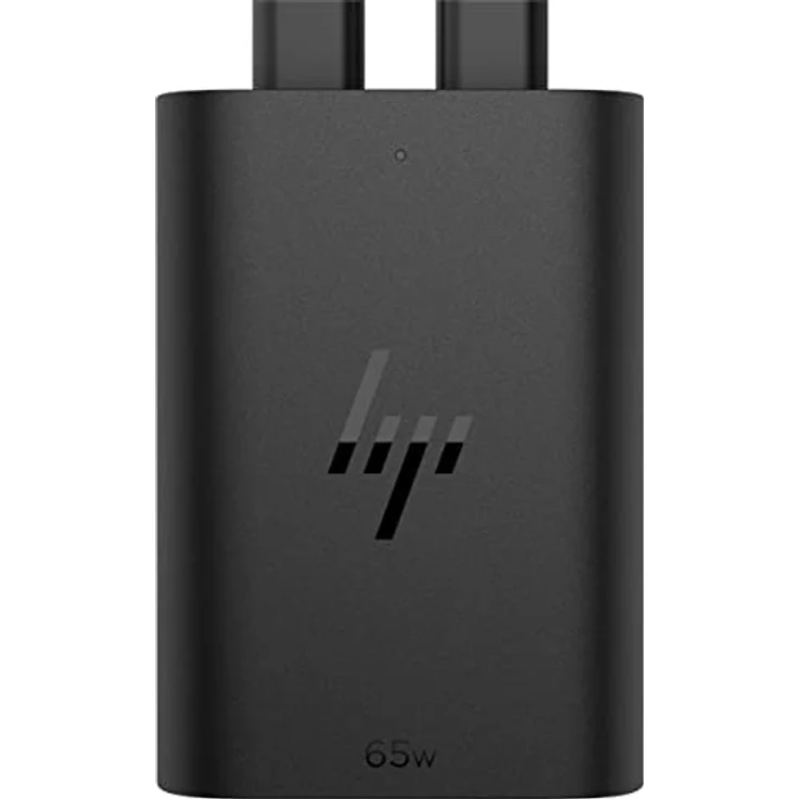 HP 65 W GaN USB-C-Laptop-Ladegerät | 2 x USB-C Anschlüsse | 75 x 53 x 22 mm (B x T x H) | 110 g | Galliumnitrid (GaN) | 65 W | Schwarz – Bild 1