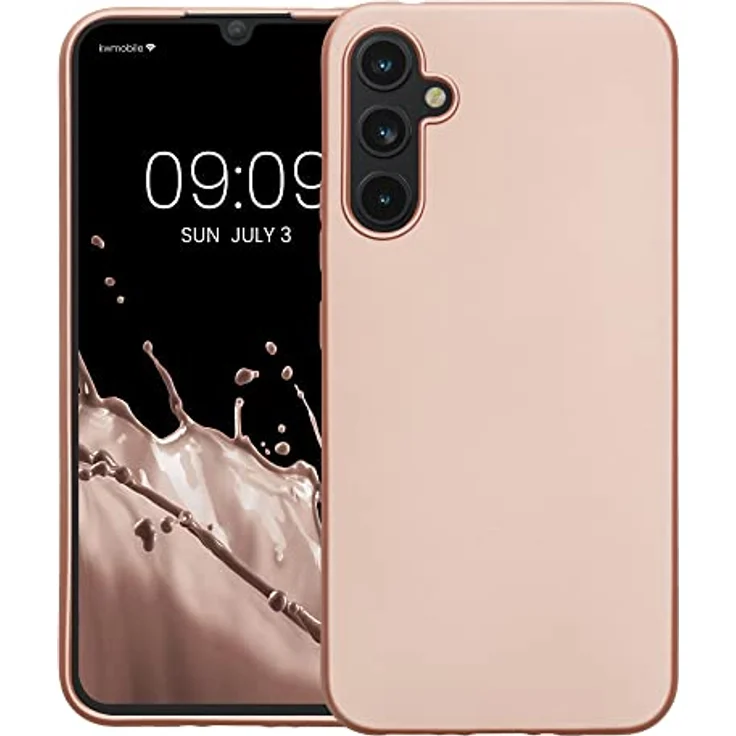 kwmobile Handyhülle für Samsung Galaxy A34 5G, Silikon Case metallisch schimmernd, rutschfest, metallic Rosegold – Bild 5