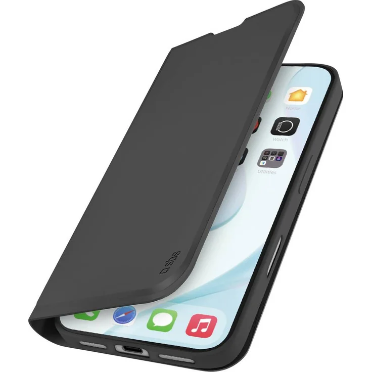sbs mobile Wallet Smooth Flip Cover für Apple iPhone 17, Klapphülle mit Ständer, Schwarz