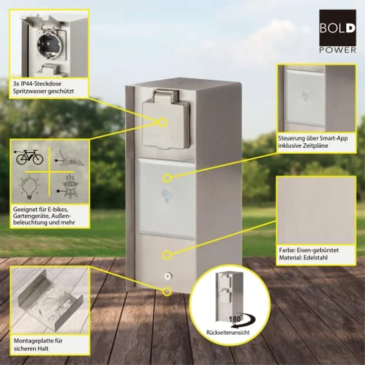 Die Bold GmbH Orio Gartensteckdose, Smart Home, WLAN, iOS & Android, Edelstahl – Bild 6