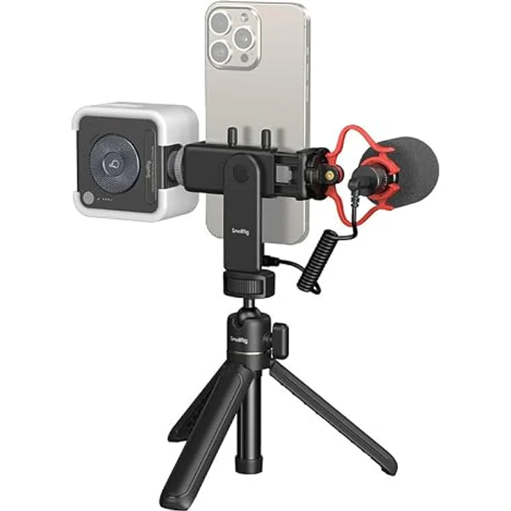 SmallRig 4369 Smartphone Vlog Stativ Kit VK-50, Tragfähigkeit 1,5 kg, zusammenklappbares Design, inkl. Tisch-Teleskopstativ und LED-Videoleuchte – Bild 4