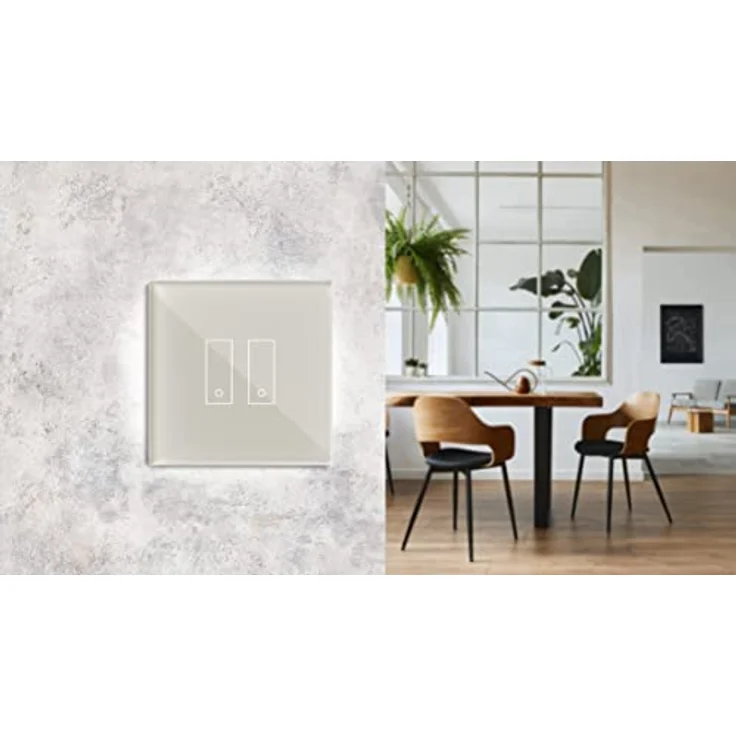 iotty E2 PLUS, intelligenter WiFi-Schalter für Licht und Tore, kompatibel mit Google Home, Alexa und Siri, iOS/Android App, beleuchtetes Glas-Touchfeld, Temperatur- und Helligkeitssensoren, Beige – Bild 4