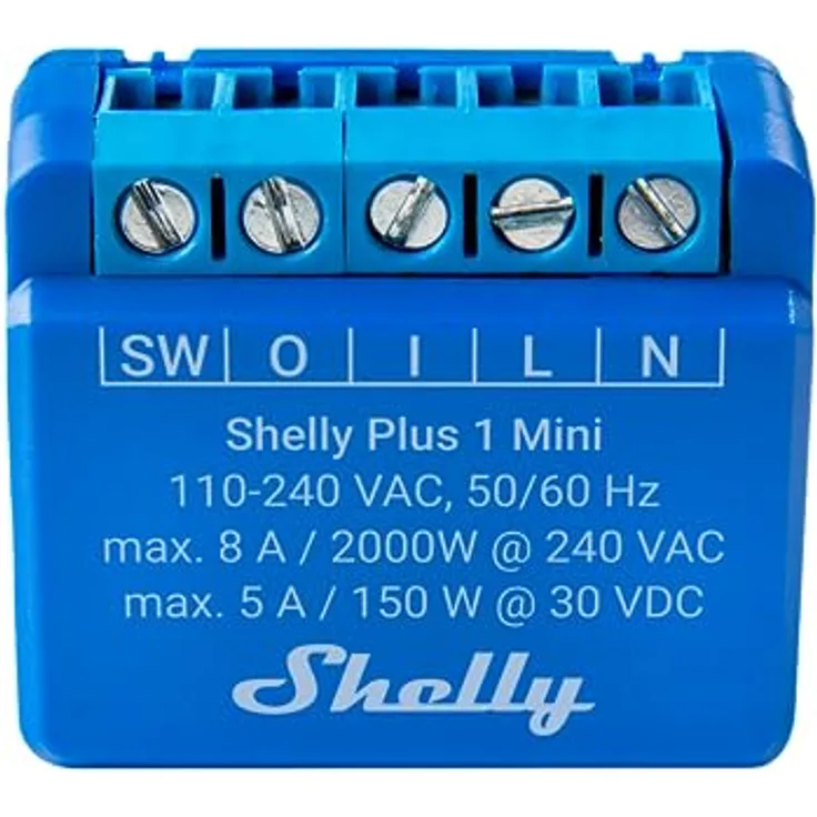 Shelly Plus 1 Mini | Wlan & Bluetooth intelligenter Schalter Relais, 1 Kanal 8 A | Hausautomation | Kompatibel mit Alexa & Google Home | iOS Android App | Kein Hub nötig | Trockene Kontakte