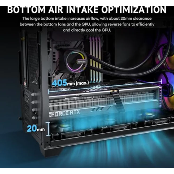 Antec FLUX M, ATX/Micro-ATX/ITX Midi Tower PC Gehäuse mit gehärtetem Glas und RGB-Beleuchtung, schwarz – Bild 9