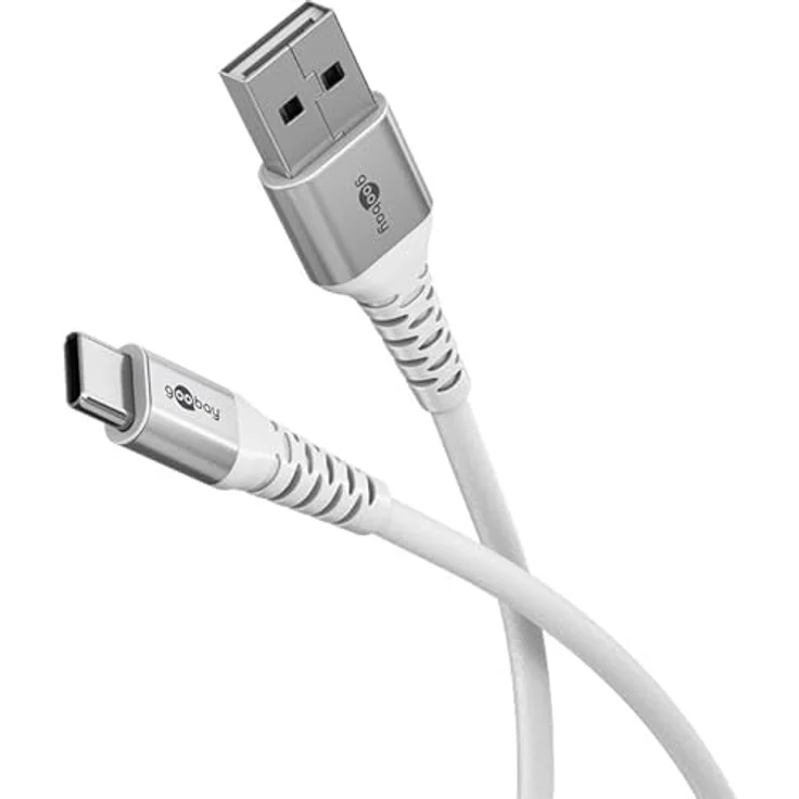 goobay USB-A auf USB-C Kabel 60W, 2m, flexibles Textilkabel mit 480 Mbit/s, weiß, kompatibel mit Samsung, Xiaomi, Google, Nothing Phone – Bild 1