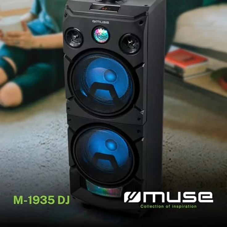 Muse M-1935 DJ PA-Anlage 400 Watt, mit Bluetooth und Licht-Effekten (USB, AUX, Mikrofon-Eingang), schwarz – Bild 2