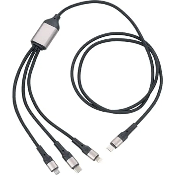 TROIKA DREIZACK PRO Schnellladekabel 3 in 1, USB-C auf Micro-USB/Lightning/USB-C, 100W Schnellladung, metallbeschichtet, 1,20 m, anthrazit/schwarz