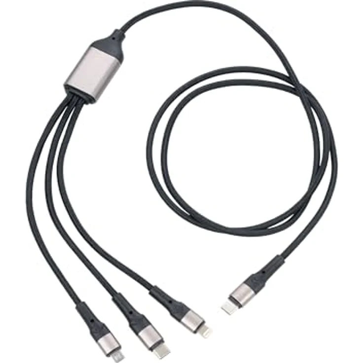 TROIKA DREIZACK PRO Schnellladekabel 3 in 1, USB-C auf Micro-USB/Lightning/USB-C, 100W Schnellladung, metallbeschichtet, 1,20 m, anthrazit/schwarz – Bild 1