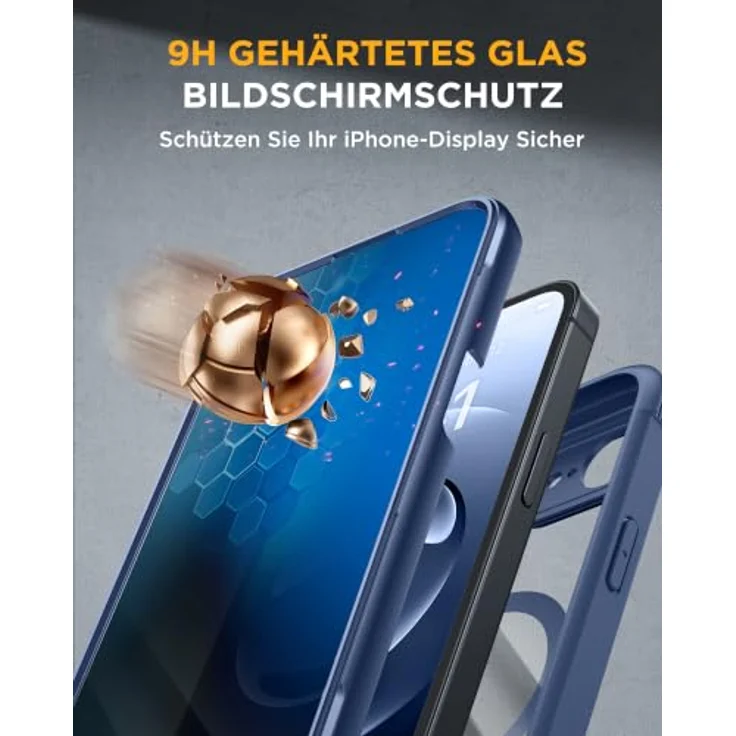 Miracase Sichtschutz Hülle für iPhone 17e / iPhone 16e mit integriertem Anti-Spy Gehärtet Glas, Stoßfest und Kratzfest, MagSafe-kompatibel, Blau – Bild 5