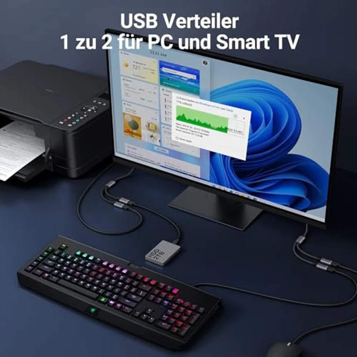 KiwiBird USB Splitter Y-Kabel 1 zu 2, Dual-Port Adapter für USB 2.0 mit 1,5 A Ladestrom und 60 MB/s Datendurchsatz, kompatibel mit PC, Laptop, Mac, PS5 – ideal für Tastaturen und Mäuse – Bild 5