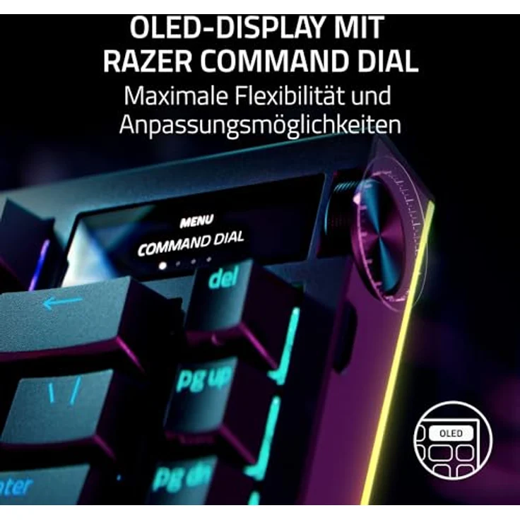 Razer BlackWidow V4 Pro 75% - Kabellose Hot-Swap-Gaming-Tastatur - OLED-Display (Befehlsrad, 4K Hz & Bluetooth-Konnektivität, magnetische Handballenauflage) ISO US-Layout | Schwarz – Bild 4