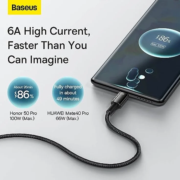 Baseus Tungsten Gold USB-A - USB-C Kabel, 100W, 480Mb/s, 1m, schwarz (CAWJ000001) – Bild 6