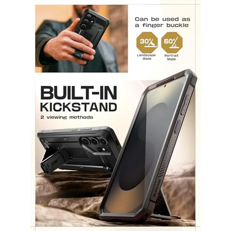 Supcase Unicorn Beetle Pro, Smartphone Hülle für Samsung Galaxy S25 Ultra, stossfest, Schwarz, mit Bildschirmschutz und integriertem Ständer – Bild 4