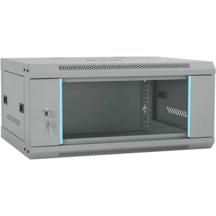 vidaXL Netzwerkschrank, Wandmontierter Stahl-Schrank mit Einscheibensicherheitsglas, Grau, 60 x 45 x 28 cm – Bild 1