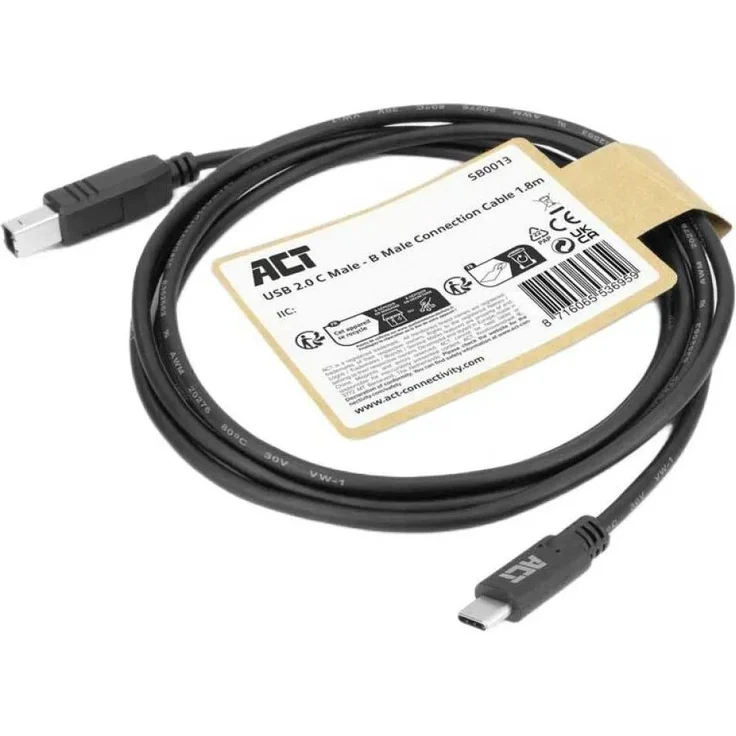 ACT USB 2.0 Kabel, USB-C auf USB-B, 1,8 Meter, 0,48 Gbit/s, schwarz