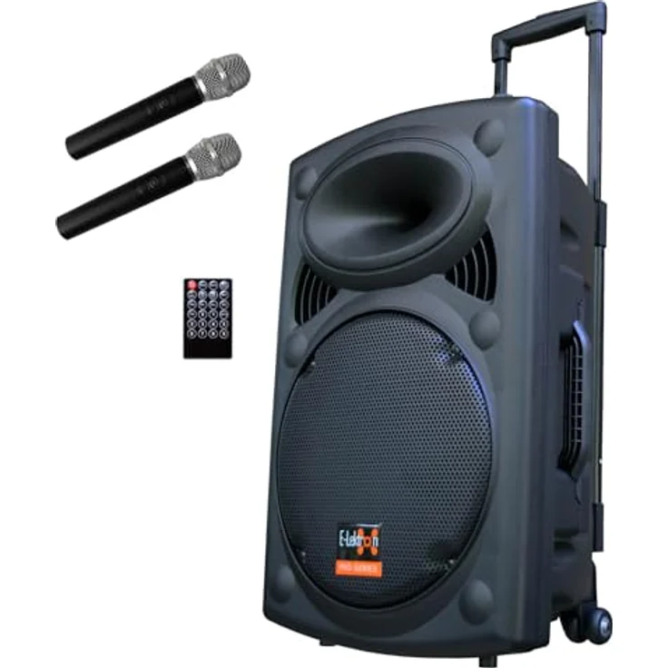 E-Lektron EL30-M 700W Mobile PA Sound Anlage Akku-MP3-USB-SD inkl. Funkmikrofone Soundsystem - EL812660, Bluetooth-Lautsprecher mit integriertem Verstärker, 2-Wege Bassreflex-Technologie, BLUETOOTH 5.0 TWS-Empfänger, FM-Radio, inkl. 2 Funkmikrofone, stabiles ABS-Kunststoffgehäuse - Schwarz – Bild 2