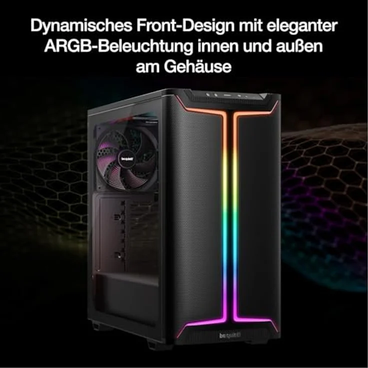 be quiet! Pure Base 501 DX Black PC-Gehäuse, 3 vorinstallierte Pure Wings 3 140mm PWM-Lüfter, ARGB-Beleuchtung, vertikale Grafikkarteninstallation – Bild 4