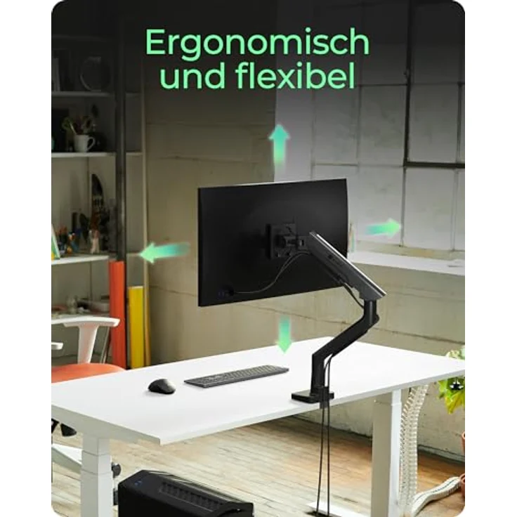 ICY BOX IB-MS701-T Monitorhalterung, für Monitore bis 57 Zoll und 27 kg, schwarz, ergonomische Höhen- und Winkeleinstellung – Bild 4