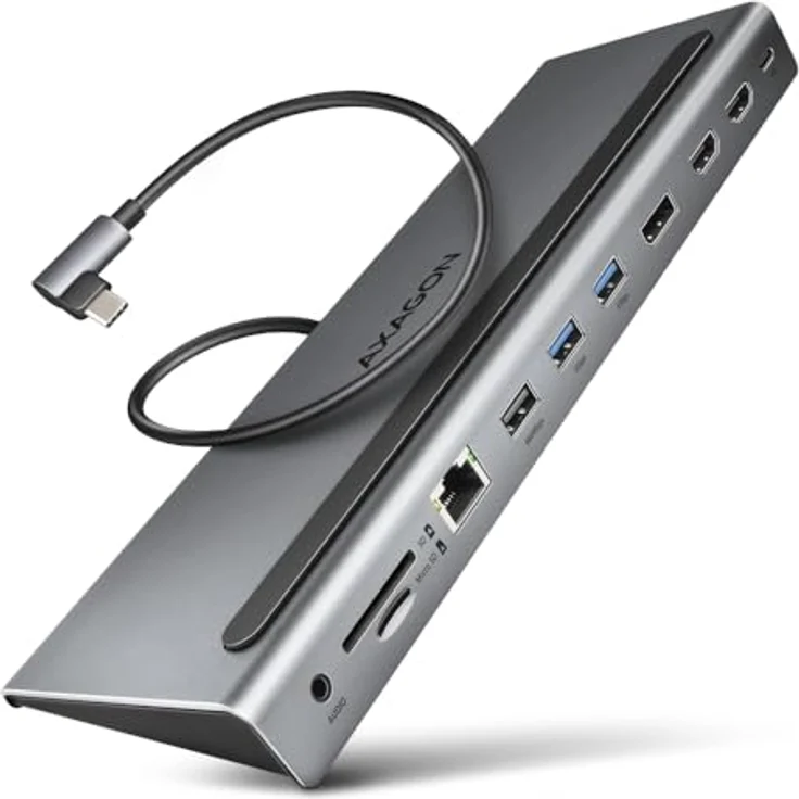 AXAGON HMC-4KX3 USB 3.2 Gen 1 Hub with DP + 2X HDMI + GLAN, PD, 3X USB-A Ports, Memory Card Reader - Black – Bild 2