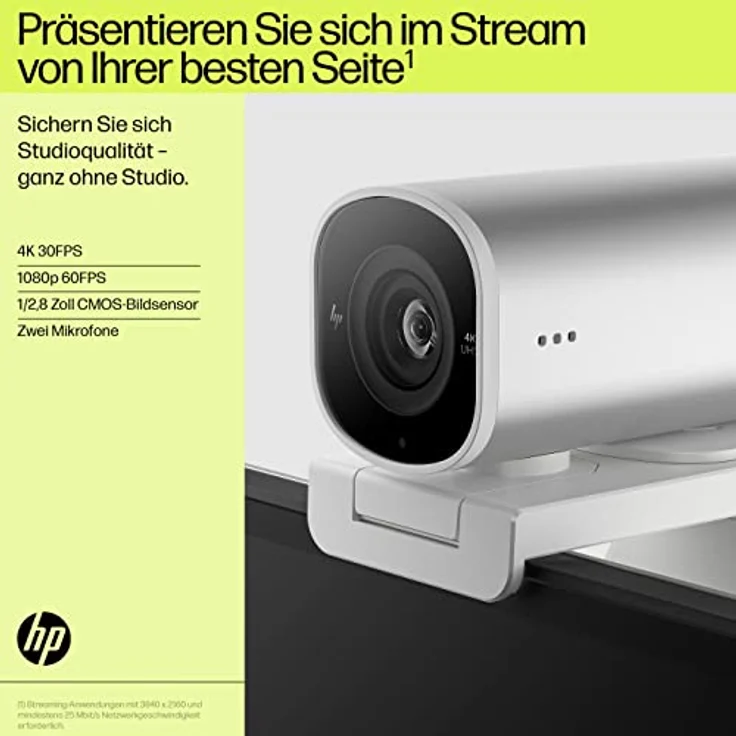 HP 960 4K Streaming Webcam | 4K UHD Auflösung | 60 FPS | 100° Sichtfeld | 360° schwenkbar | KI unterstützt | Autofokus | HDR | 2 Dual-Mikrofone| USB-A | magnetische Abdeckung | silber – Bild 2