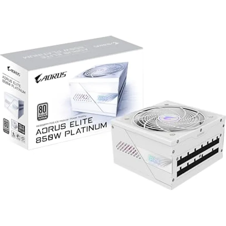 Gigabyte AORUS Elite P850W Ice Netzteil - 80 Plus Platinum, PCIe 5.0, Vollmodulares Design, 120mm Lüfter, ATX 3.0-kompatibel - EU-Stecker