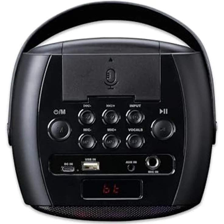 Lenco BTC-060BK Bluetooth Lautsprecher in Schwarz mit 12 h Akkubetrieb, Karaoke-Set inkl. wiederaufladbarem Mikrofon und LED-Lichteffekten – Bild 5
