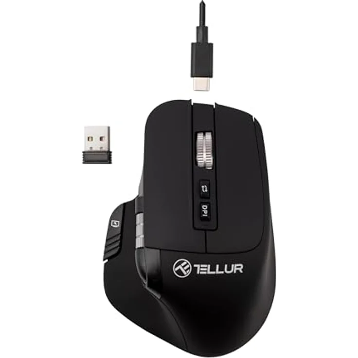 TELLUR Shade Kabellose Bluetooth Maus, 3200DPI, 8 Tasten, 4 Geräte Gleichzeitig, Leises Klicken, USB C, Schwarz – Bild 5