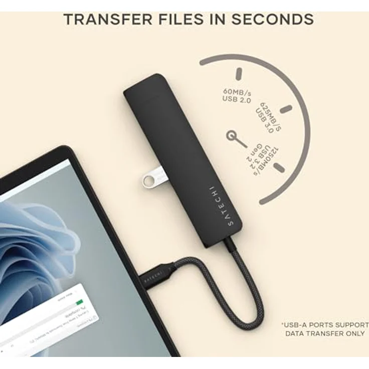 SATECHI 7-in-1 USB-C Hub Slim Plus, Multiport-Adapter, Dockingstation mit 4K HDMI, 100W Power Delivery, 2X USB-A, Ethernet, SD/MicroSD – Schwarz – Bild 4