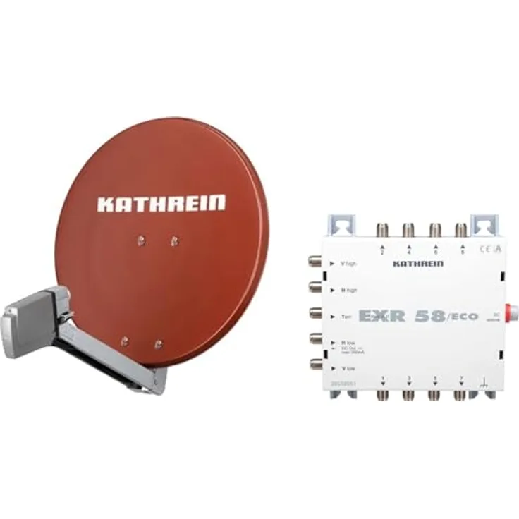 Kathrein HD Sat Anlage CAS 80 (75cm) in rot + Quattro LNB & EXR 58/ECO - Für HDTV 1080p, 3D, Ultra HD 4K