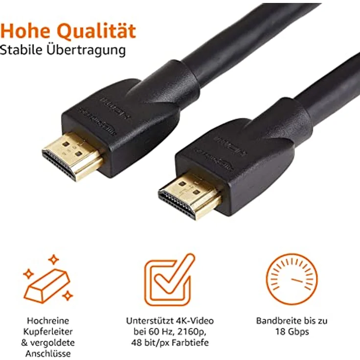 AmazonBasics Hochgeschwindigkeits-HDMI-Kabel 2.0, Ethernet, 3D, 4K-Videowiedergabe und ARC, Ultra-HD, 4,6 m – Bild 4