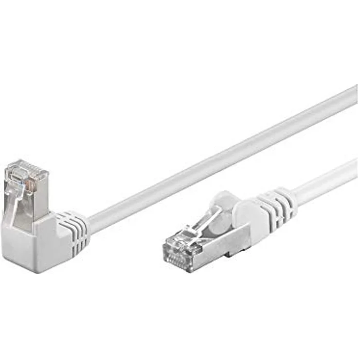 Goobay 94180 CAT.5e F/UTP Patch-Kabel 90° nach oben gewinkelt, gerade / oben gewinkeltes Netzwerkkabel, doppelt geschirmt, 3 Meter, weiß – Bild 1