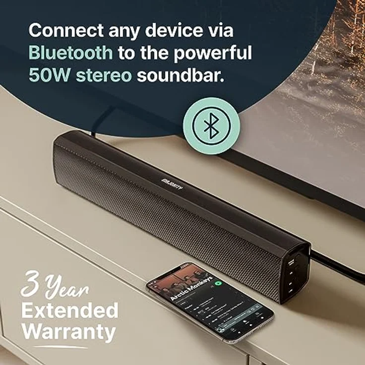 MAJORITY Bowfell Soundbar für TV Geräte | Bluetooth PC Soundbar | 50W 2.0 Stereo TV Lautsprecher für Fernseher | 39cm Soundbar PC | Mini Soundbar TV | Sound Bar & Fernbedienung (Schwarz) – Bild 2