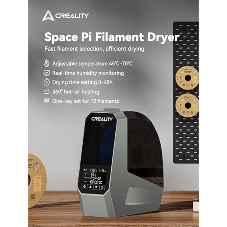 Creality Space Pi Filament Dryer Trockenbox, 360° Heißluftzirkulation, 12 Temperaturmodi, 3,7-Zoll-LCD-Touchscreen, kompatibel mit 1,75mm und 2,85mm Filamenten – Bild 2