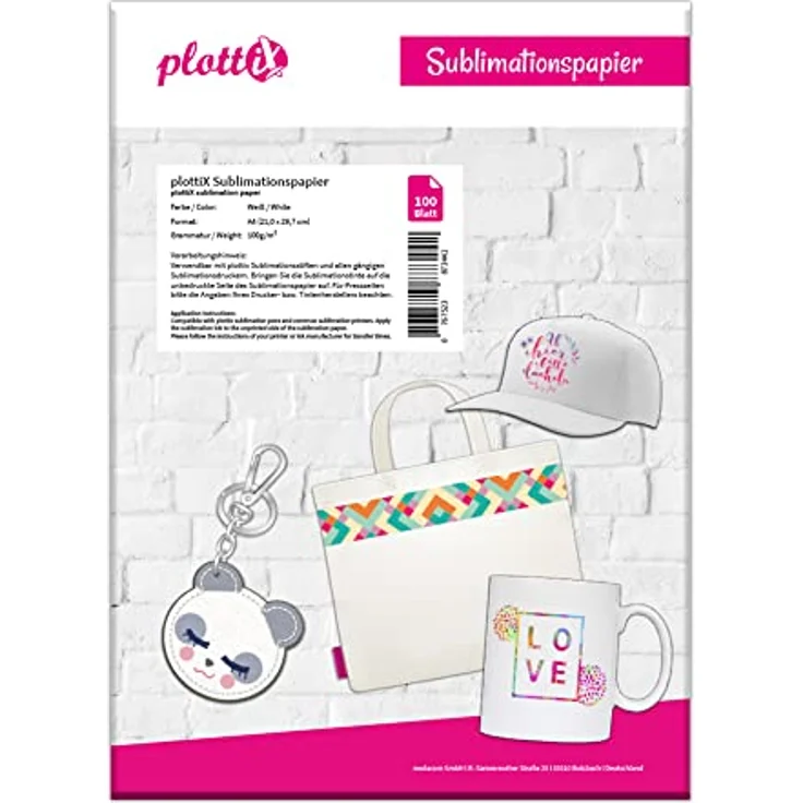 plottiX Sublimationspapier weiß, 100 Blatt A4, 100g/m² für Sublimationstinten – Bild 5
