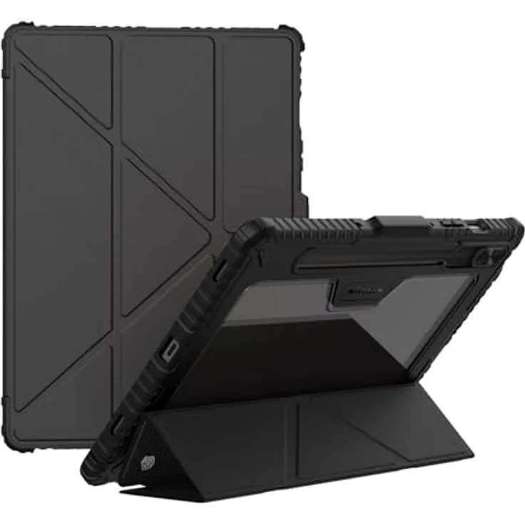 Nillkin Bumper Leather Case Pro Hülle für Samsung Galaxy Tab S9, Schwarz – Schutz mit Multi-Winkel-Halterung, verschiebbare Kameraabdeckung, kompatibel mit S Pen