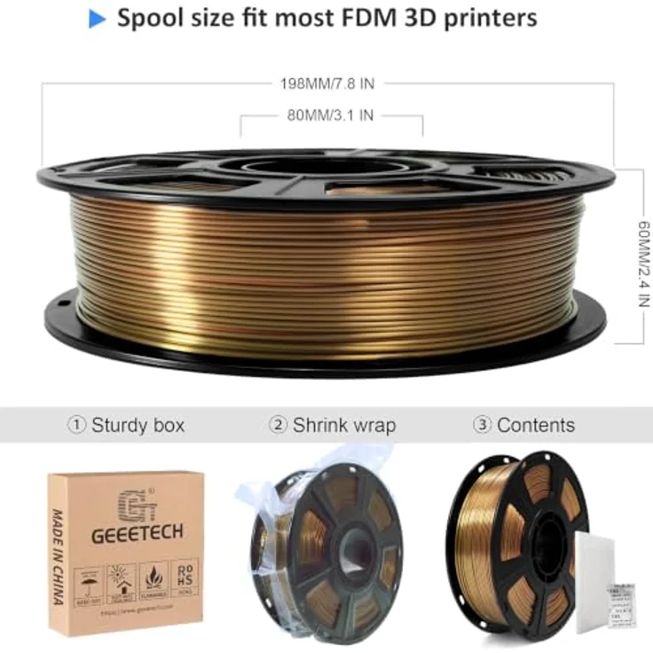 GEEETECH PLA Silk Filament, Silk Bronze Regenbogen, 1 kg, hohe Präzision, verbesserte Haltbarkeit – Bild 4