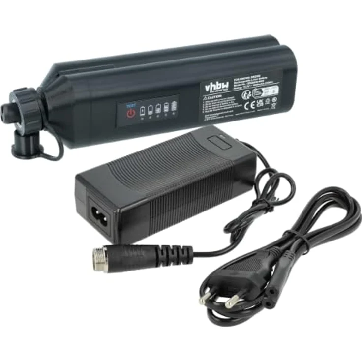 vhbw Ladegerät inkl. Akku (5000 mAh), kompatibel mit Shimano PLEMIO 3000 Li-Ion-Akkus, 3-teiliges Ladeset mit Eurostecker und Gleitfett – Bild 1