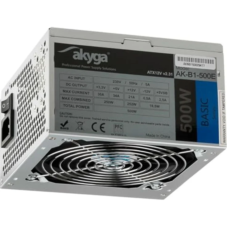 Akyga AK-B1-500E, 500W ATX Netzteil mit 3 SATA-Schnittstellen, grau – Bild 4