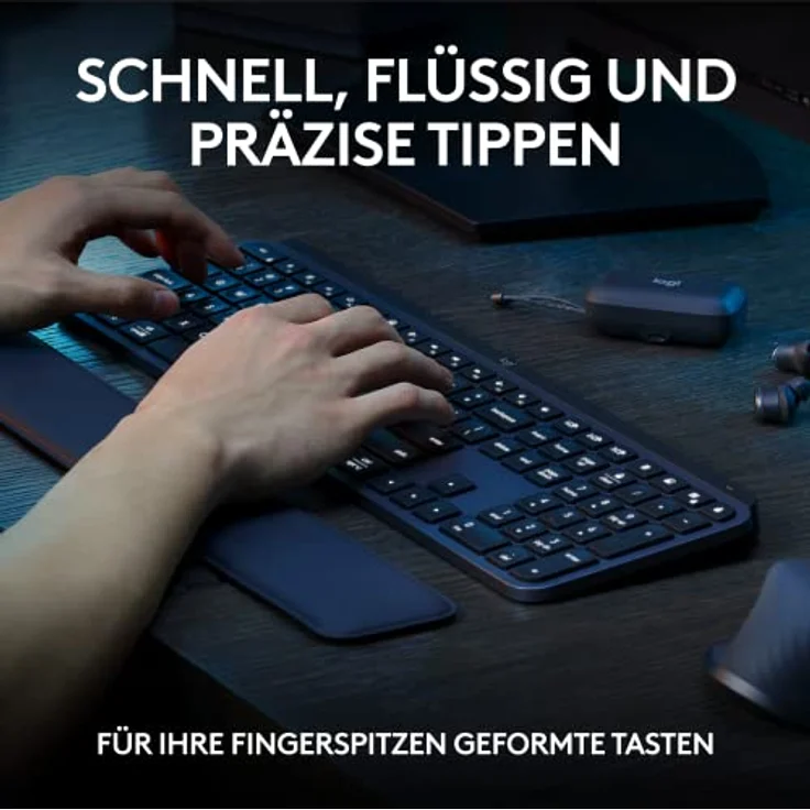 Logitech MX Keys S Combo: Leistungsstarke kabellose Tastatur und Maus mit Handablage,Customizable Illumination, Fast Scrolling,Bluetooth, für Windows/Linux/Chrome/Mac, Deutsches QWERTZ-Layout - Grau – Bild 3