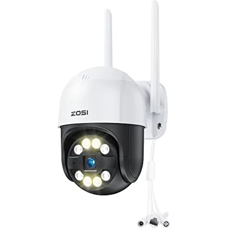 ZOSI 2K Pan Tilt Überwachungskamera Aussen WLAN mit Plug-in Strom, 360° WiFi IP Kamera Outdoor, KI Personenerkennng, Automatisch Verfolgung, C289, Weiß