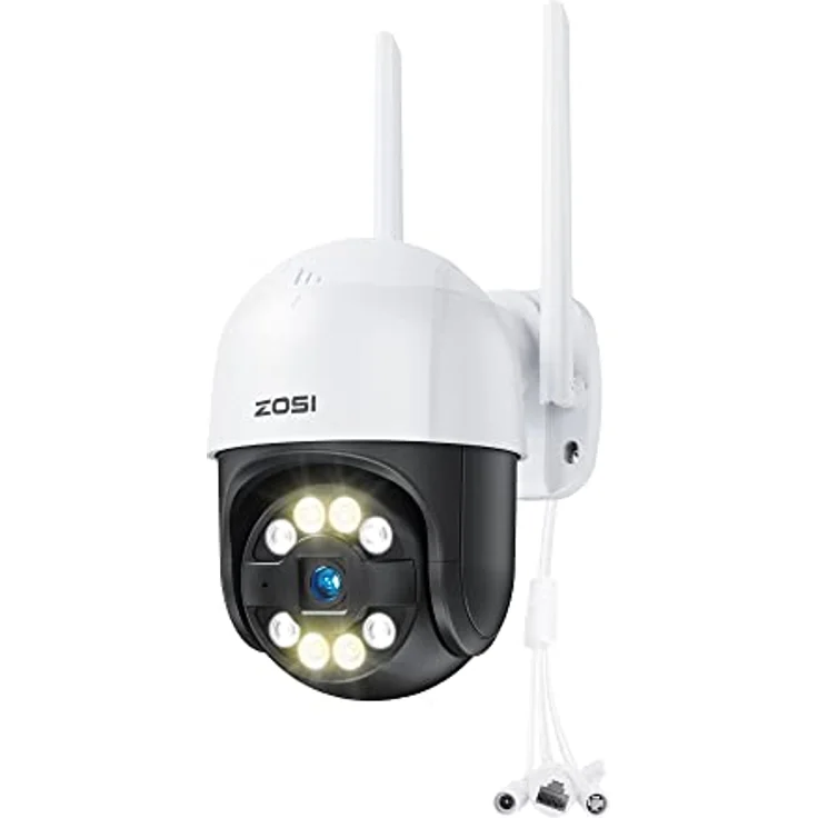 ZOSI 2K Pan Tilt Überwachungskamera Aussen WLAN mit Plug-in Strom, 360° WiFi IP Kamera Outdoor, KI Personenerkennng, Automatisch Verfolgung, C289, Weiß – Bild 1