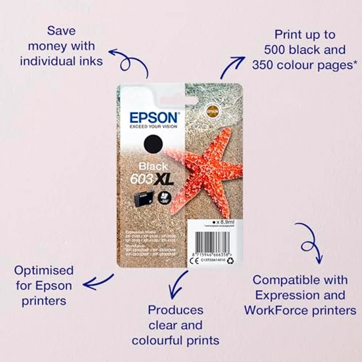 Epson Original 603XL Tinte Seestern, WF-2830DWF WF-2835DWF WF-2850DWF XP-2100 XP-2105 XP-3100 XP-3105 XP-4100 XP-4105 (Schwarz) – Bild 2