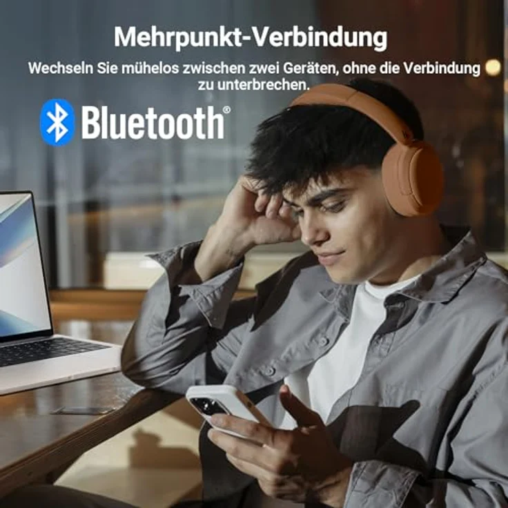 Edifier V80 Hybrid Kopfhörer mit aktiver Geräuschunterdrückung, Echtes drahtloses Over-Ear-Bluetooth Headset, 45 Stunden Spielzeit, Hi-Res Audio, Multipoint Verbindung - Braun – Bild 5