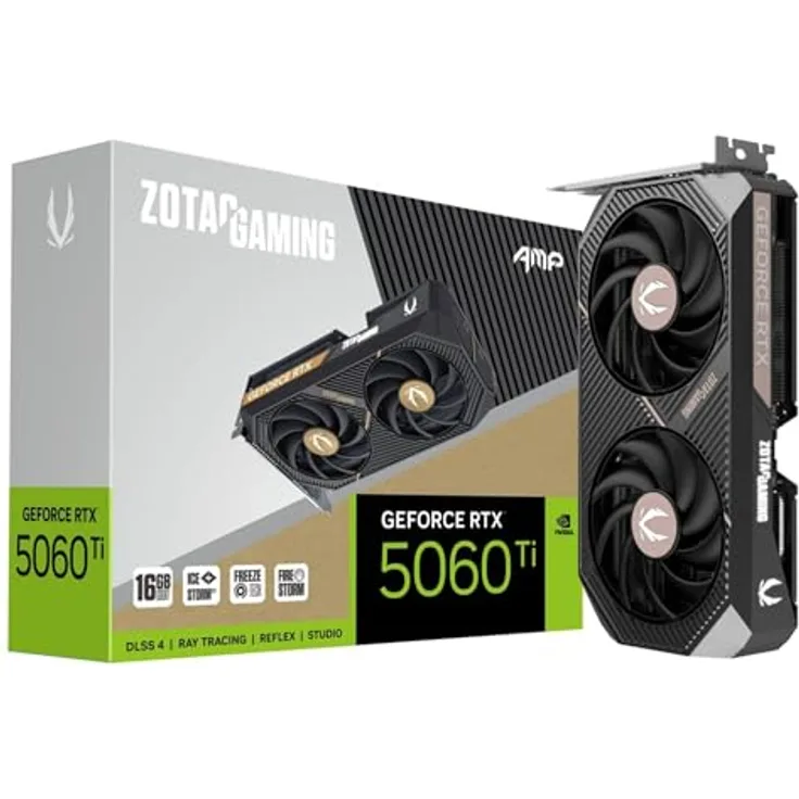 Zotac GeForce RTX 5060 Ti Amp 16GB, 16 GB GDDR7 Grafikkarte mit 4608 CUDA-Kernen, VR-ready, 4x DisplayPort & HDMI 2.1b, max. 7680 x 4320 Pixel
