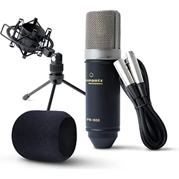 Marantz Professional MPM1000 - XLR Kondensatormikrofon mit Pop Schutz Filter, Shockmount, Tripod Ständer, XLR Kabel für Home Office oder Studio