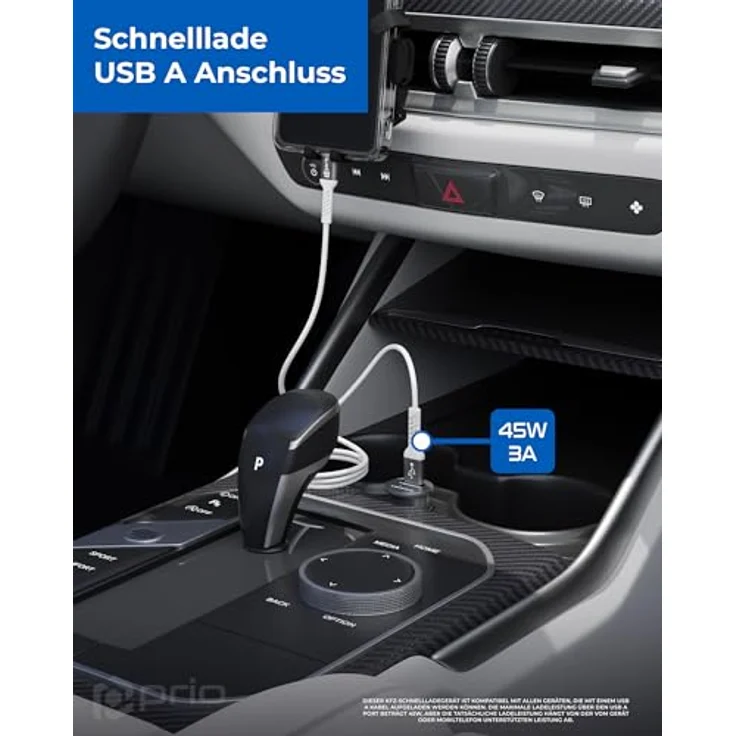 Prio KFZ-Schnellladegerät 45W PD PPS (USB C) + 45W (USB A), silber, duales Laden für Smartphones und Laptops – Bild 6